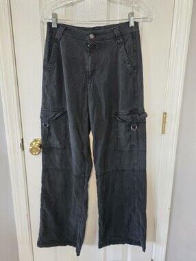 American Eagle Outfitters Black Cargo Pants Super Hi Rise Baggy Wide Leg 0 Reg